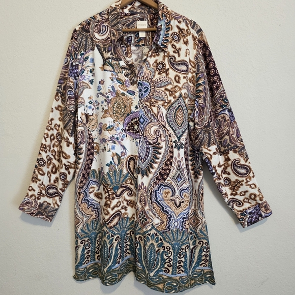 Chico's Dresses & Skirts - Chico's Shirt Dress Paisley Button Up Tunic Cottage Core Size Chico's 2=US L/12